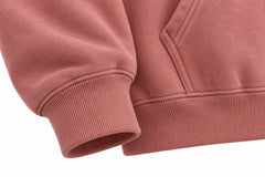 Close-up of the seam stitching of the Felt Bloom dusty rose felt appliqué hoodie