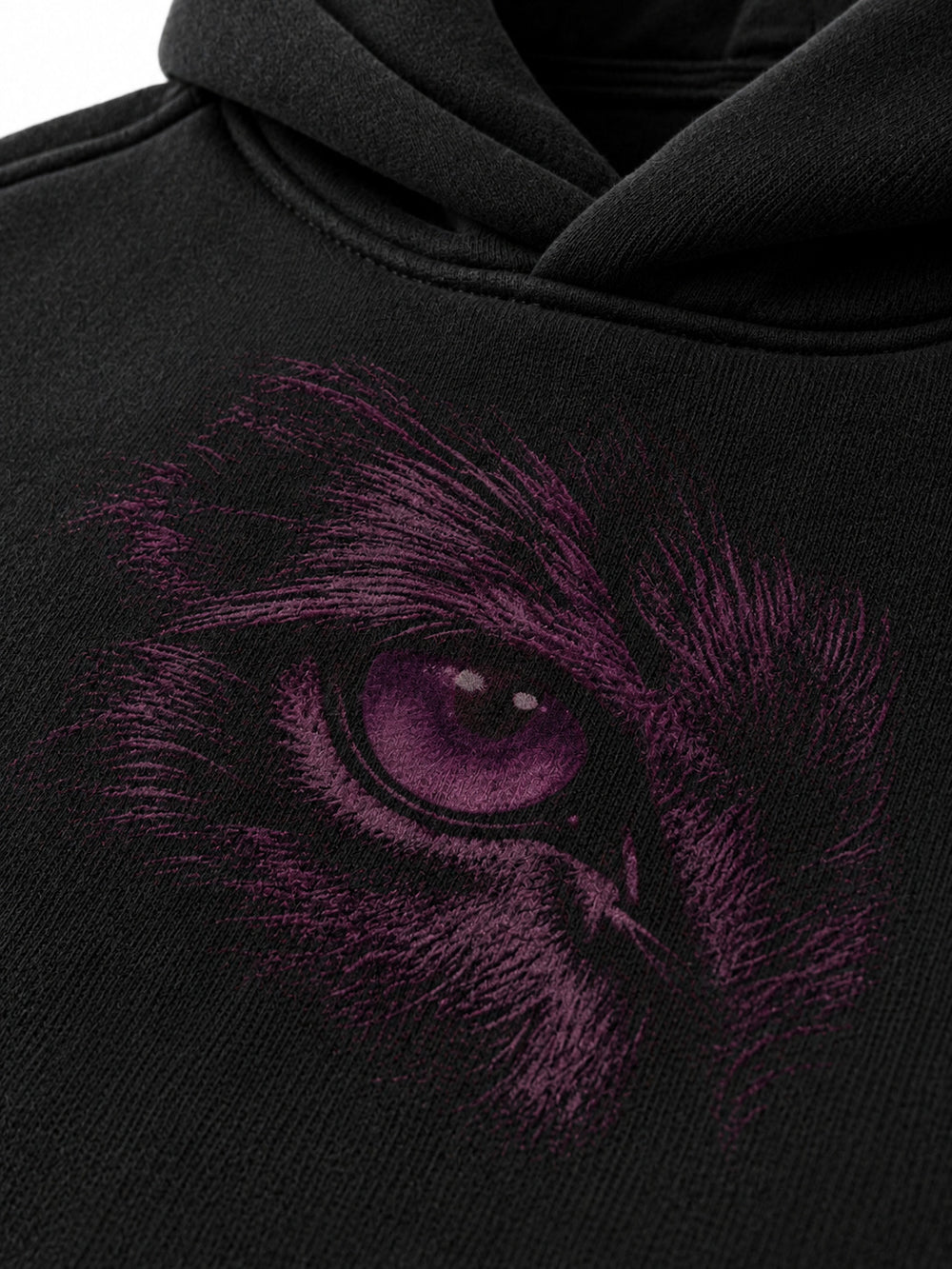 Close-up of the flock print decoration on the Flock Panther black flock print oversized hoodie