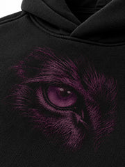 Close-up of the flock print decoration on the Flock Panther black flock print oversized hoodie