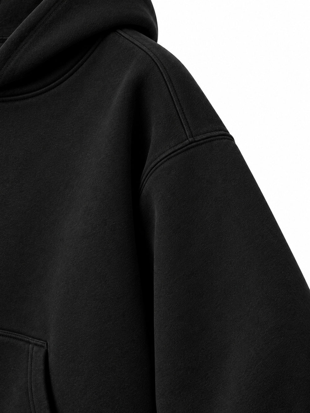 Close-up of the sleeve of the Flock Panther black flock print oversized hoodie