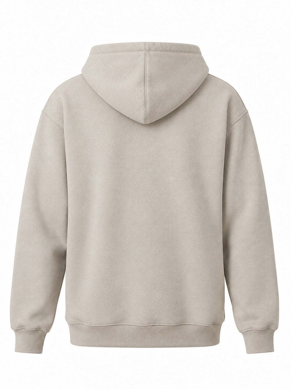 Back view of the Palm Frond stone flock print quarter-zip hoodie with plain back