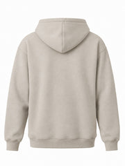 Back view of the Palm Frond stone flock print quarter-zip hoodie with plain back