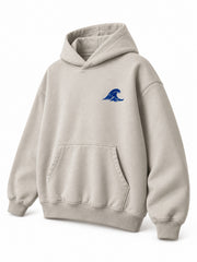 Front three-quarter view of the Velvet Wave light stone flock print hoodie