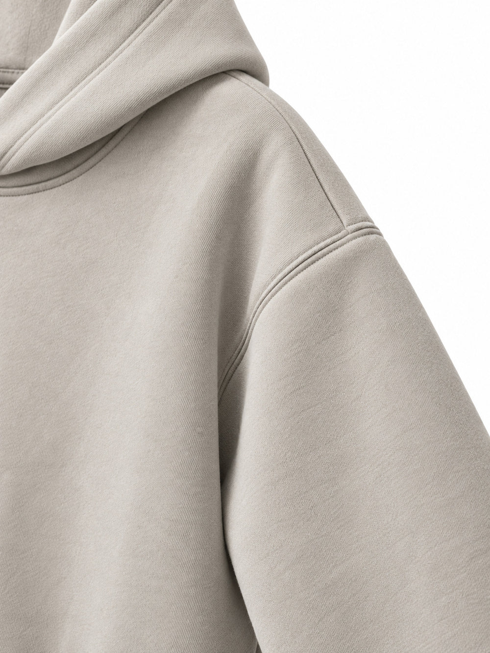 Close-up of the sleeve of the Velvet Wave light stone flock print hoodie