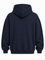 Back view of the Copper Horizon midnight navy foil print oversized hoodie with plain back