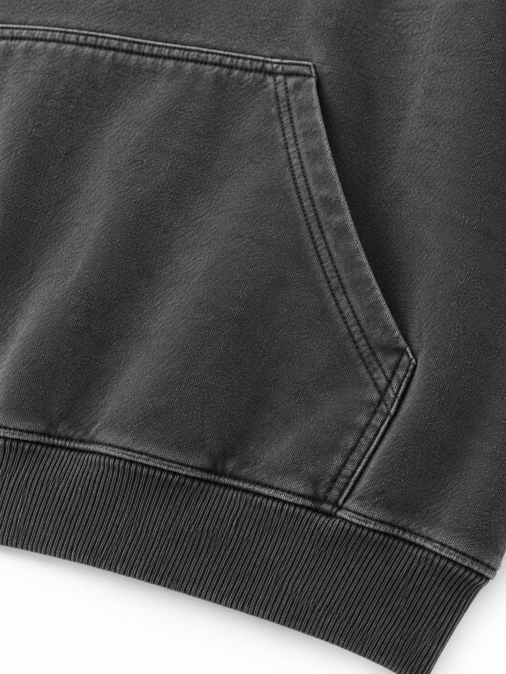 Close-up of the seam stitching of the Prism Chrome charcoal foil print oversized hoodie