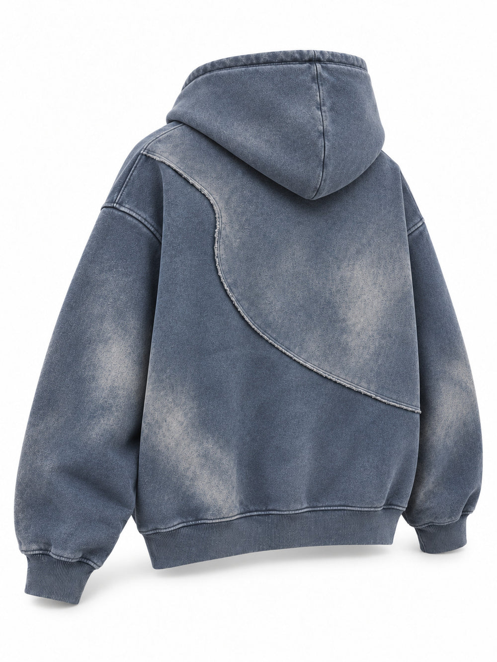 Rear three-quarter view of the Storm Mineral slate blue mineral wash zip-up hoodie