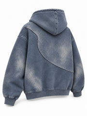 Rear three-quarter view of the Storm Mineral slate blue mineral wash zip-up hoodie