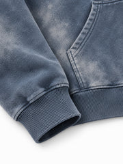 Close-up of the cuff and hem rib of the Storm Mineral slate blue mineral wash zip-up hoodie
