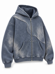 Front three-quarter view of the Storm Mineral slate blue mineral wash zip-up hoodie