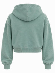 Back view of the Tide Mark seafoam mineral wash cropped half-zip hoodie with plain back
