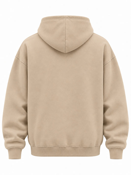 Back view of the Dune Pulse sand puff print oversized quarter-zip hoodie with plain back