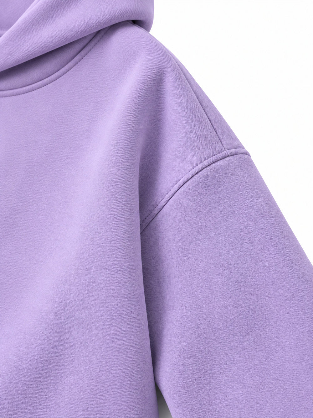 Close-up of the sleeve of the Lilac Bloom lilac puff print oversized hoodie