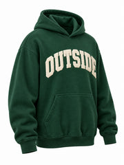 Front three-quarter view of the Outside pine green puff print hoodie
