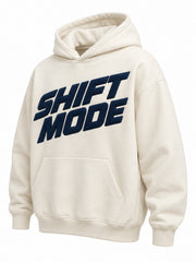 Front three-quarter view of the Shift Mode ivory puff print oversized hoodie