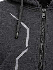 Close-up of the reflective print decoration on the After Dark graphite reflective print zip-up hoodie