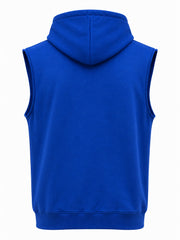 Back view of the Night Circuit cobalt reflective print sleeveless hoodie with plain back