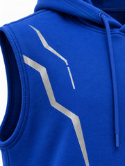 Close-up of the reflective print decoration on the Night Circuit cobalt reflective print sleeveless hoodie