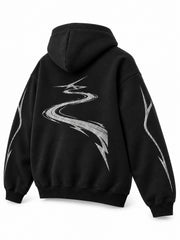 Rear three-quarter view of the Night Trail black reflective print zip-up hoodie