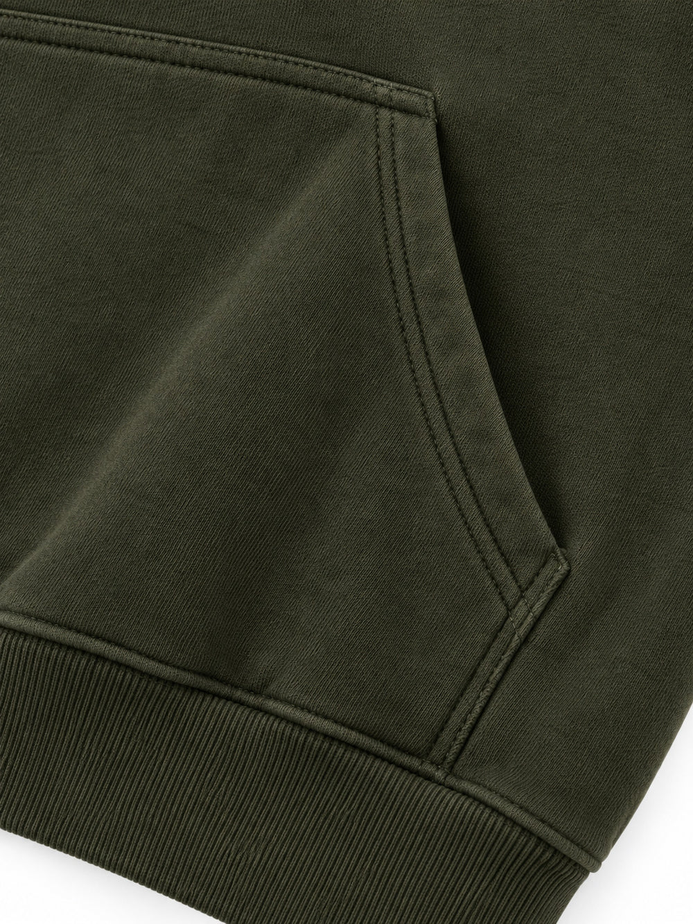 Close-up of the seam stitching of the Road Arc olive reflective print hoodie