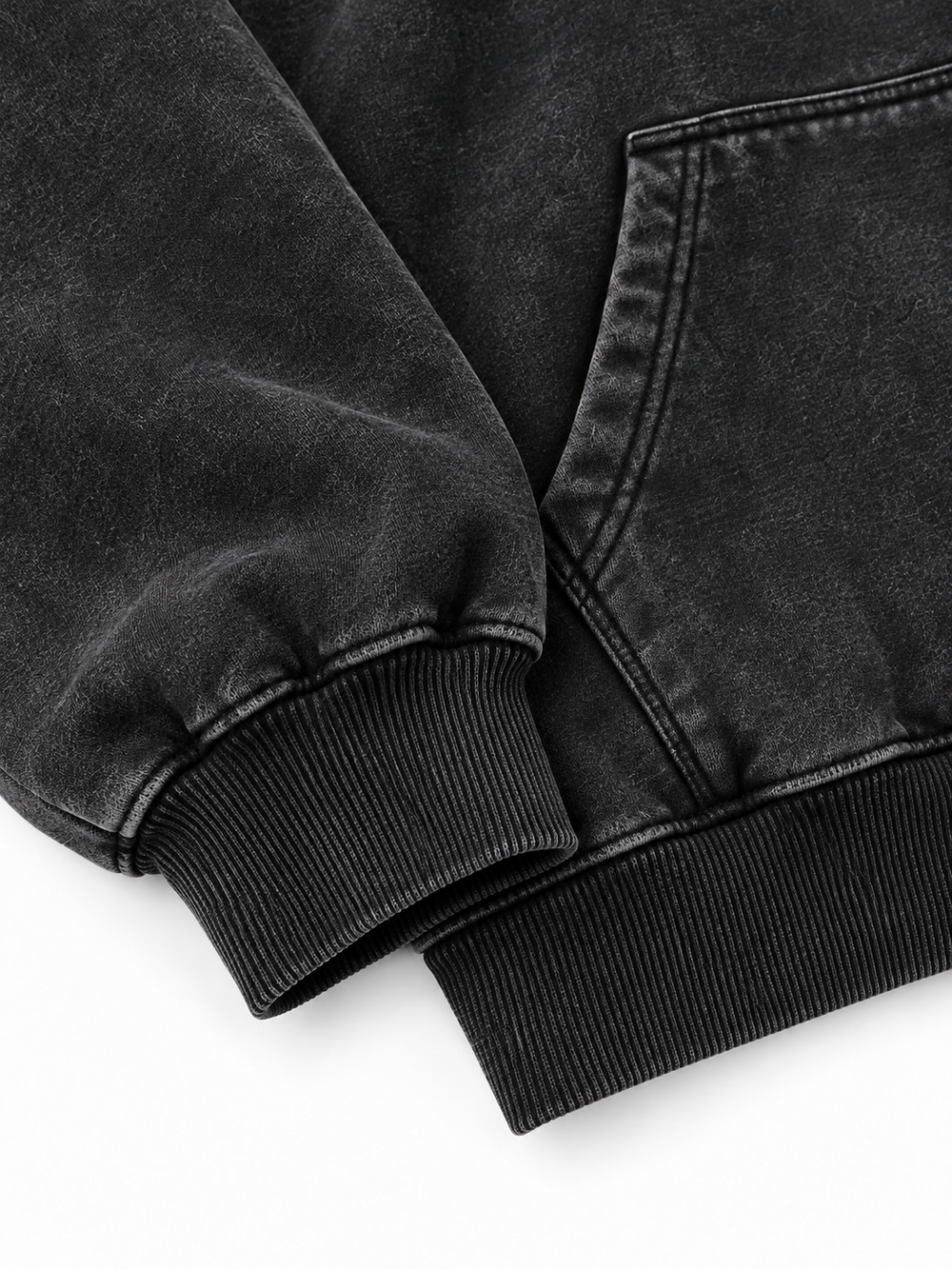 Detail view of the Orbit Constellation washed black rhinestone oversized hoodie