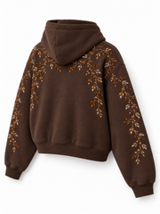 Rear three-quarter view of the Crystal Vine espresso brown rhinestone boxy hoodie