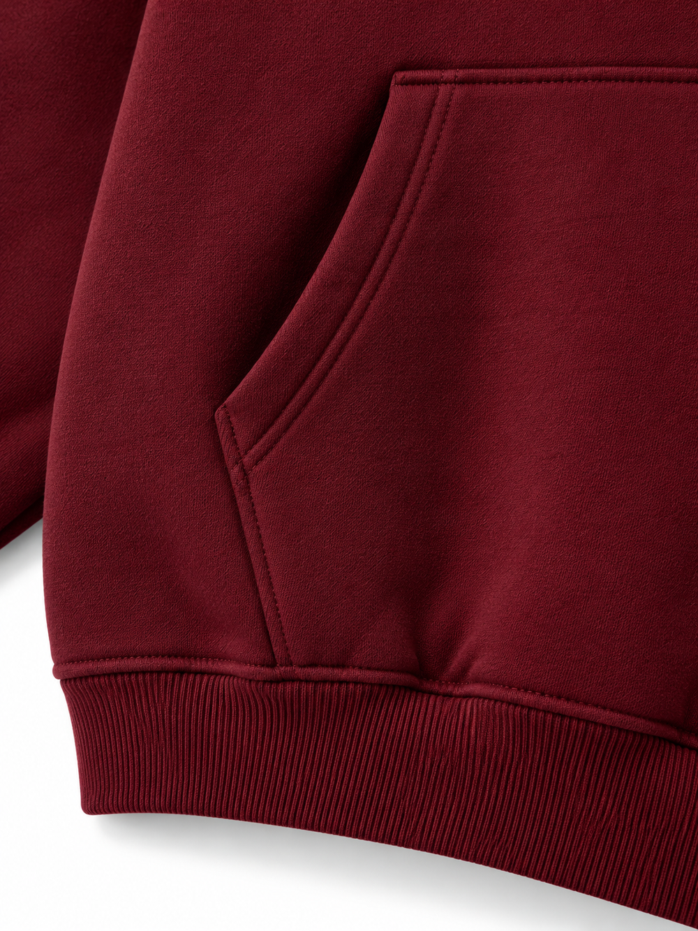 Close-up of the seam stitching of the Ruby Waves burgundy rhinestone oversized hoodie