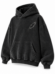 Front three-quarter view of the Orbit Constellation washed black rhinestone oversized hoodie