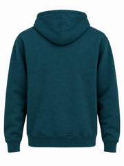 Back view of the Topo Square deep teal screen print hoodie with plain back