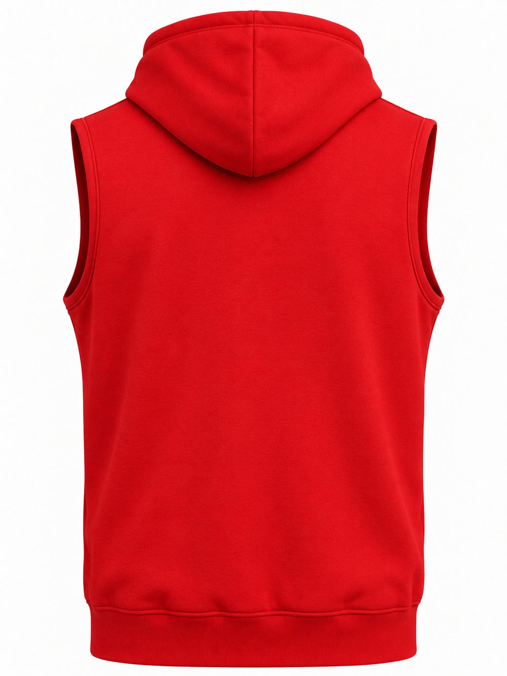 Back view of the Voltage Loop signal red screen print sleeveless hoodie with plain back