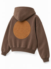 Rear three-quarter view of the Suede Shapes mocha suede-look appliqué oversized hoodie