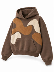 Front three-quarter view of the Suede Shapes mocha suede-look appliqué oversized hoodie
