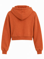 Back view of the Solar Trace burnt orange sun faded cropped half-zip hoodie with plain back