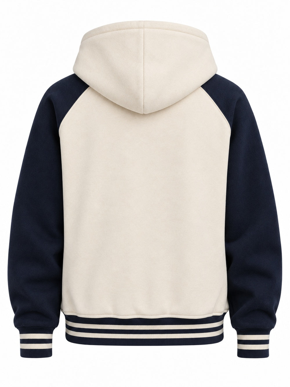 Back view of the Sun Sprig cream and navy chenille zip-up hoodie with plain back