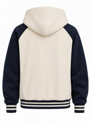 Back view of the Sun Sprig cream and navy chenille zip-up hoodie with plain back